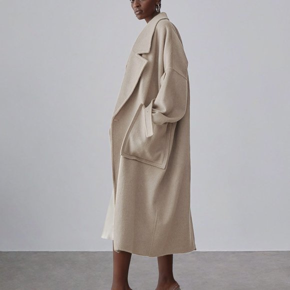 BNWOT | SILK MAISON Patch Pockets Oversized Wool Coat - Picture 2 of 6
